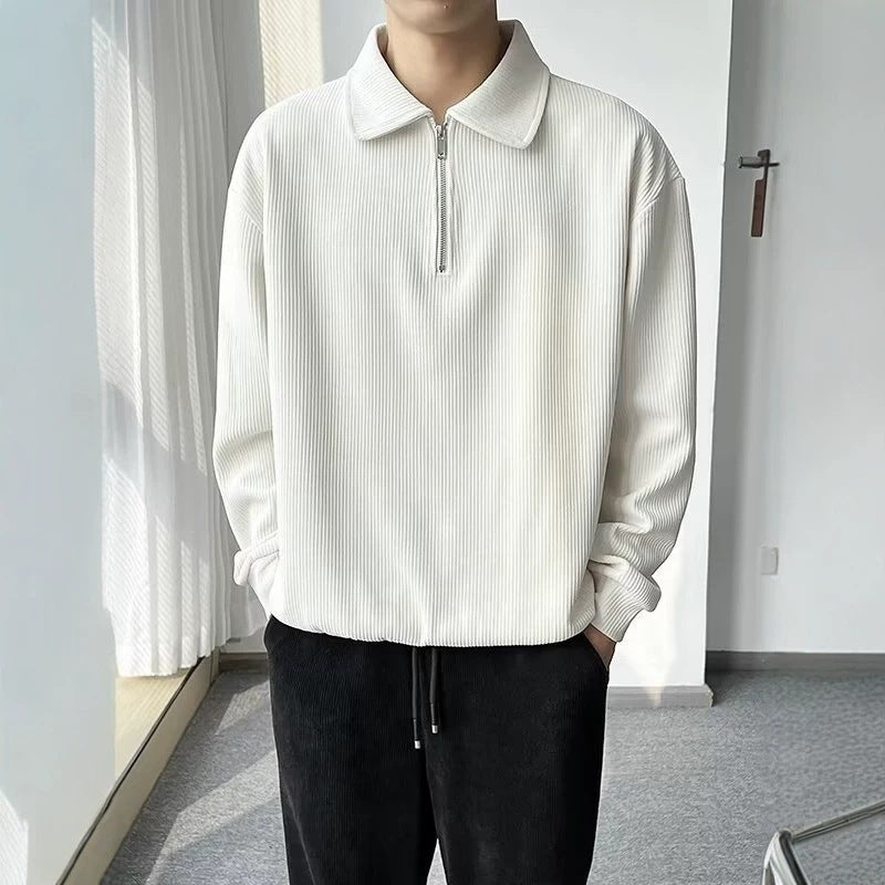 Herren Gerippter Pullover mit Halbreißverschluss und Polokragen Shop Nory