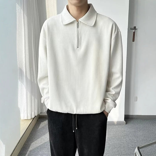 Herren Gerippter Pullover mit Halbreißverschluss und Polokragen Shop Nory