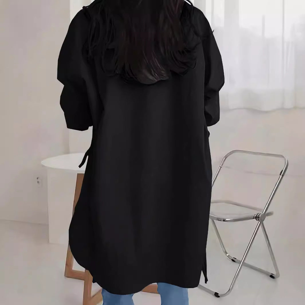 Damen Oversize-Longbluse mit Tunnelzugseiten, extralangen Manschetten und Hemdkragen Shop Nory