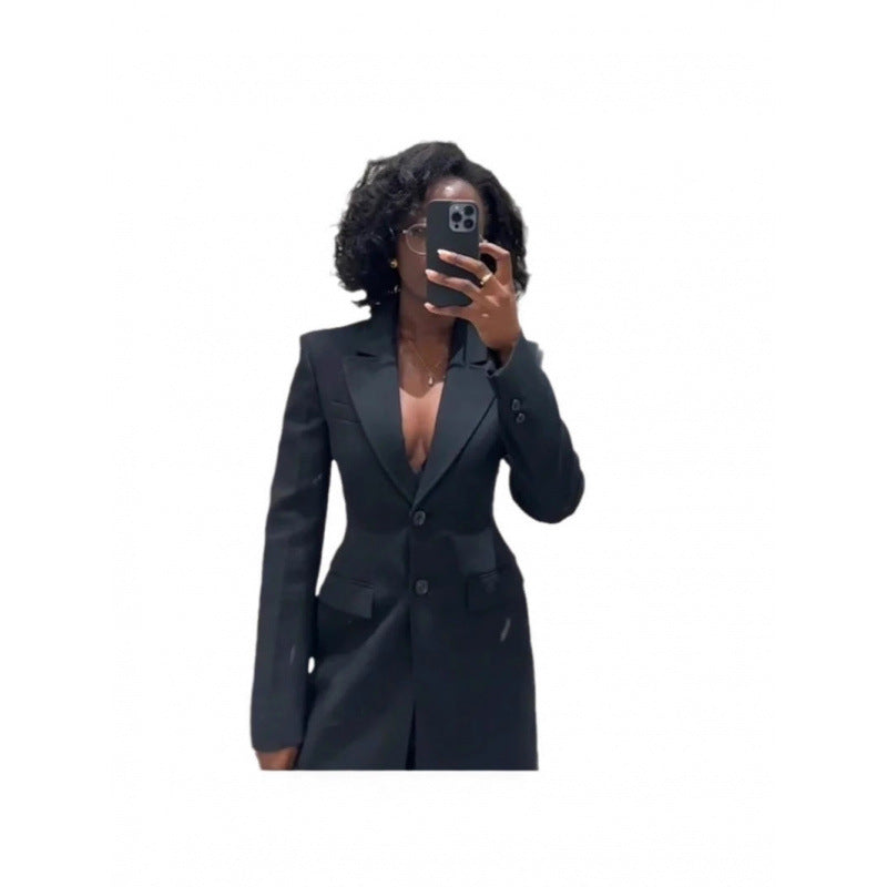 Damen Eleganter Longblazer mit schmaler Silhouette und klassischen Details