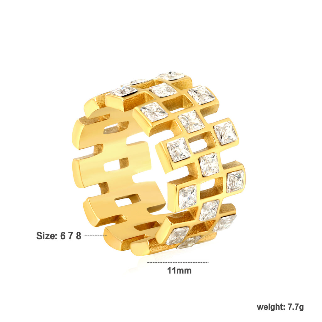 Damen Offener Ring mit kreativem Gitterdesign und funkelnden Zirkonia-Elementen Shop Nory