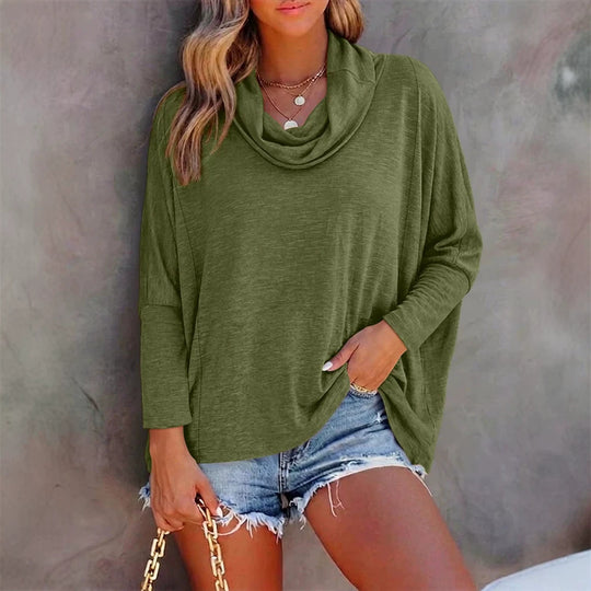 Damen Oversized Schalkragen-Longsleeve mit Fledermausärmeln Shop Nory
