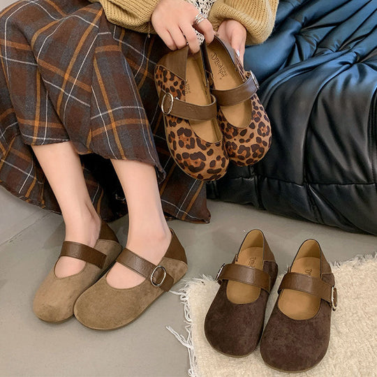 Damen Mary-Jane Schuhe mit modischem Leoprint und komfortablem Riemen