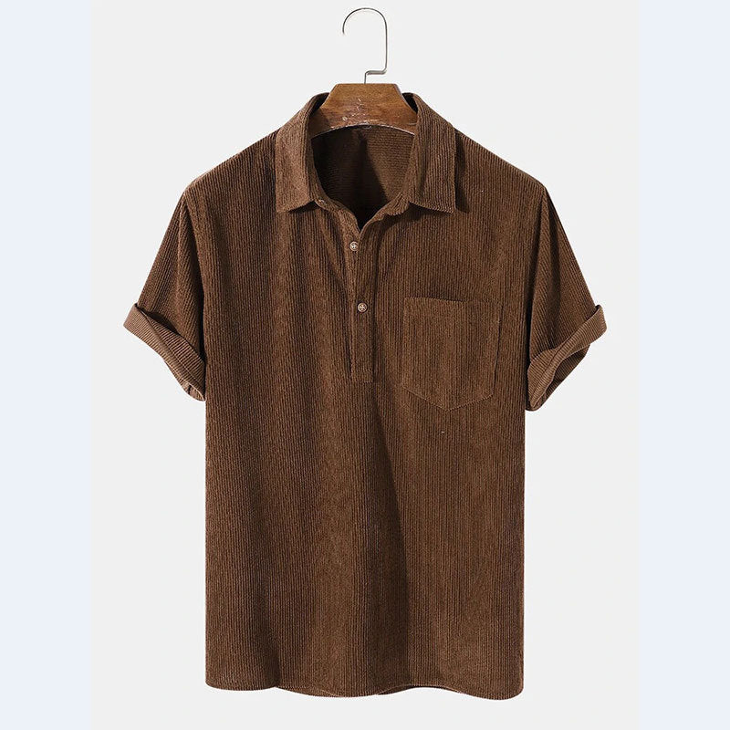Herren Kurzarm Poloshirt aus gestreiftem Stoff mit Knopfleiste und Brusttasche