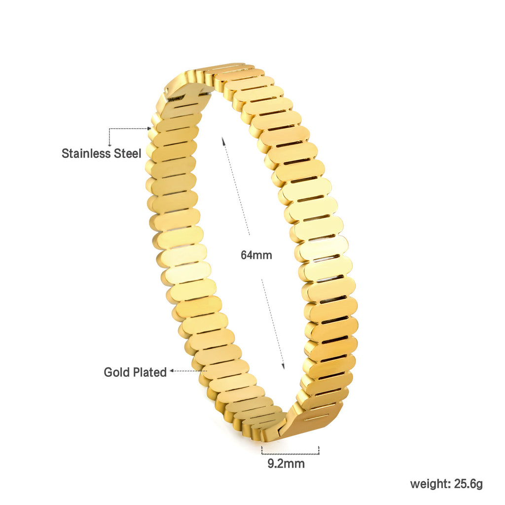 Damen offener Armreif mit floralen Mustern aus hochwertigem Edelstahl und goldplattierter Oberfläche Shop Nory