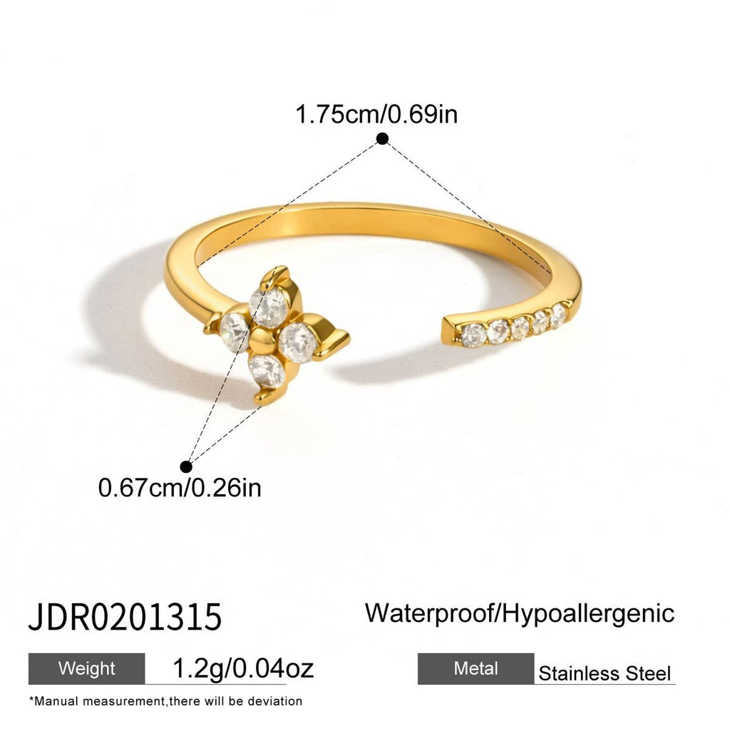 Damen Offener Ring mit floralem Design und funkelnden Zirkonia Shop Nory
