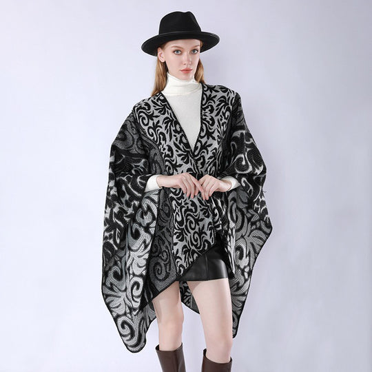 Damen Oversize-Kimono-Poncho im Jacquardstrick mit ornamentalem Muster und V-Ausschnitt Shop Nory
