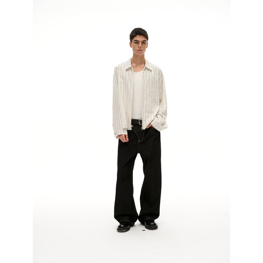 Unisex Leichte gestreifte Overshirt‑Jacke mit Hemdkragen und verdecktem Reißverschluss Shop Nory
