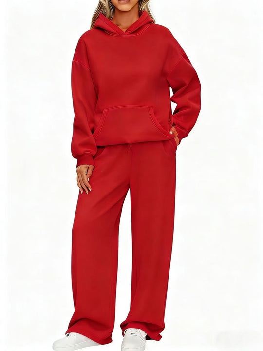 Damen nan Cozy-Loungewear-Set mit oversized Kapuzenpullover, Kängurutasche und weiten Palazzo-Jogginghose Shop Nory