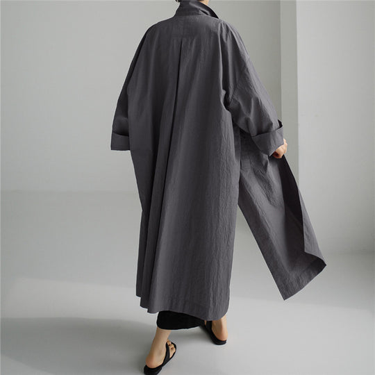 Damen Leichter Long-Duster im Crinkle-Look mit Stehkragen, tiefen Seitenschlitzen und Eingrifftaschen Shop Nory