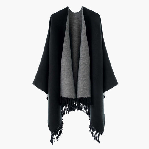 Damen Wendbarer Wollmix-Poncho mit Fransensaum und offener Front Shop Nory