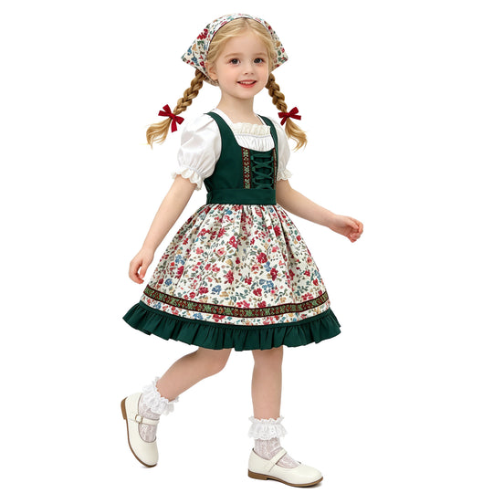 Damen nan traditionelles Kinderdirndl mit Schürze Haarband Spitzenbluse und Zierschnürung Shop Nory