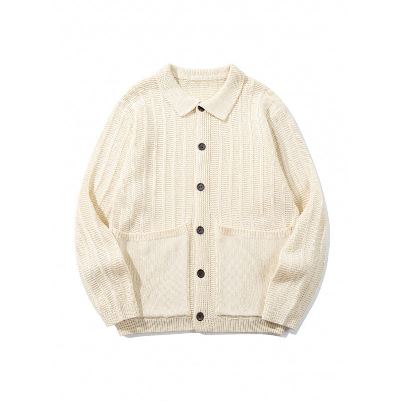 Unisex Grobgestrickte Hemdjacke mit Kentkragen, Knopfleiste und aufgesetzten Taschen Shop Nory