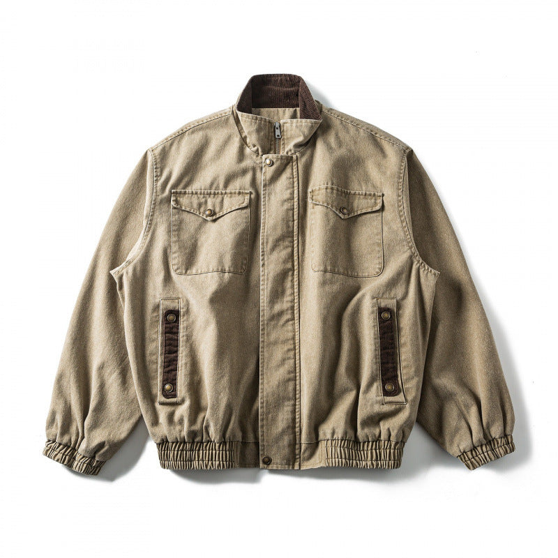 Herren Kastenförmige Canvas-Blousonjacke mit Cordbesatz, Stehkragen und elastischem Saum Shop Nory