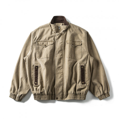 Herren Kastenförmige Canvas-Blousonjacke mit Cordbesatz, Stehkragen und elastischem Saum Shop Nory