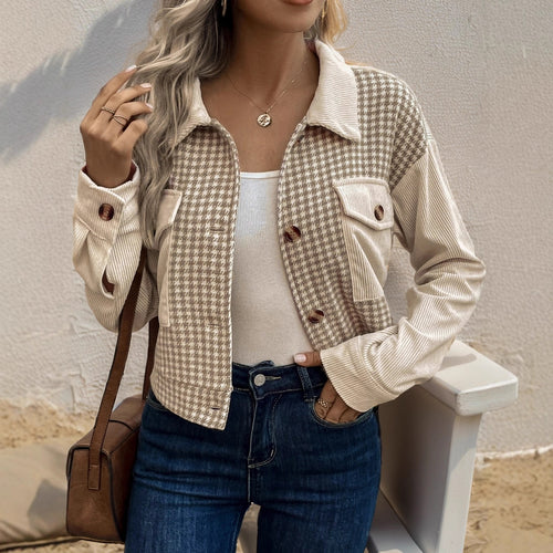 Damen Modische Cordjacke mit Karomuster Shop Nory