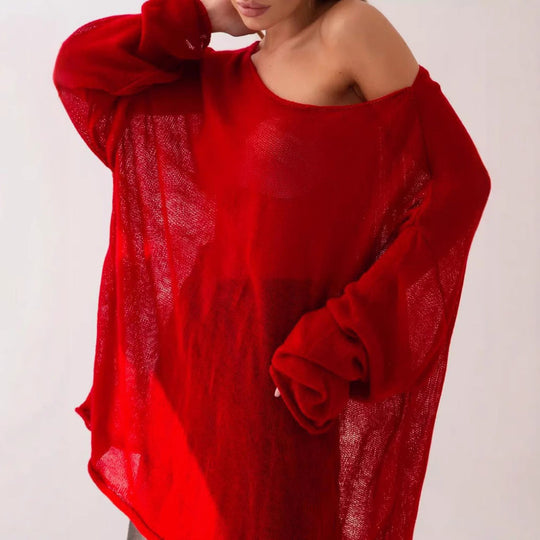 Damen luftiger Oversize-Strickpullover mit weitem Schnitt und transparentem GewShopnorye