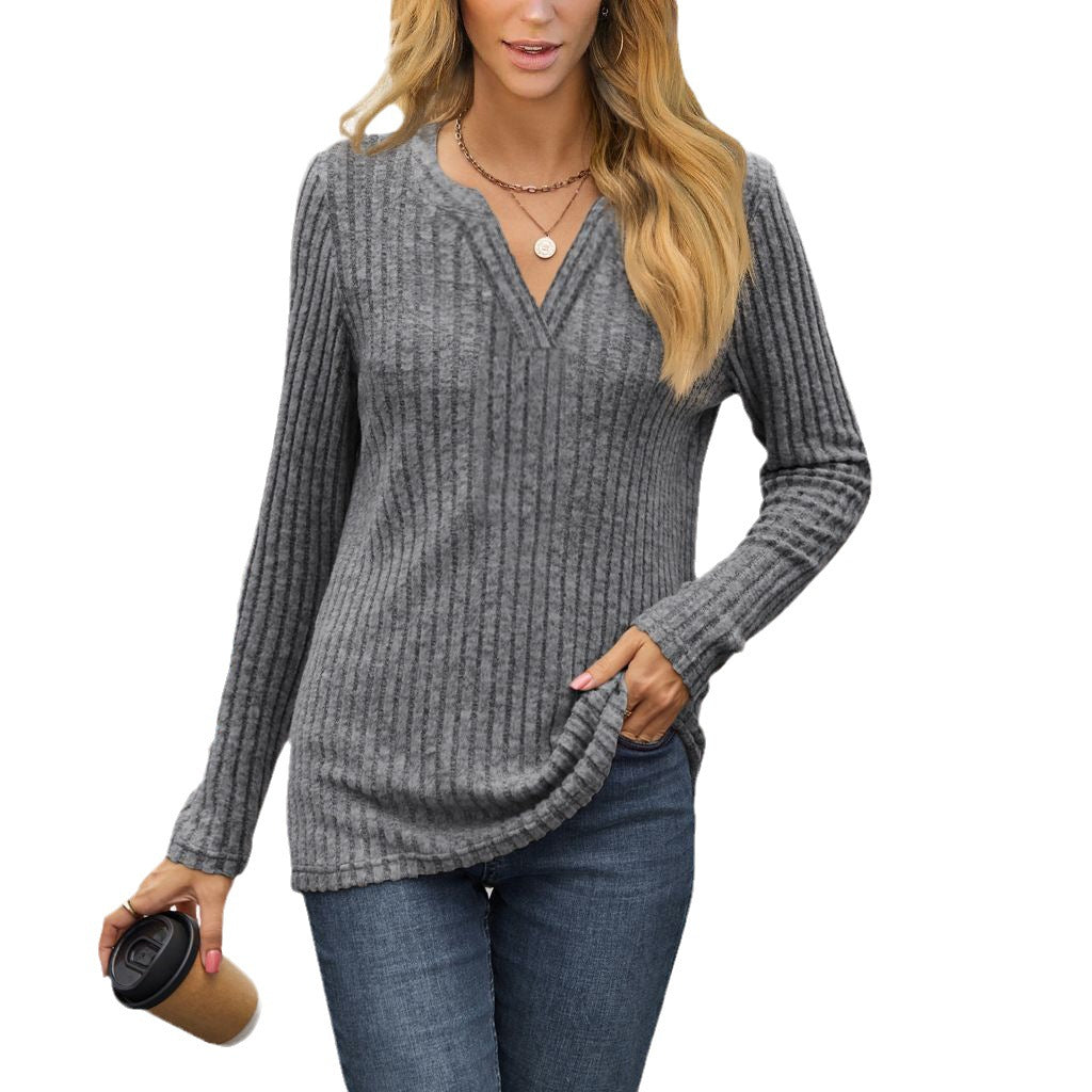 Damen Feines Ripp-Strickshirt mit tiefem V‑Ausschnitt und Tunika‑Länge Shop Nory
