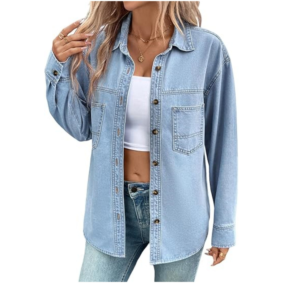 Damen Oversized Jeans-Hemdjacke aus Denim mit Brusttaschen Shop Nory