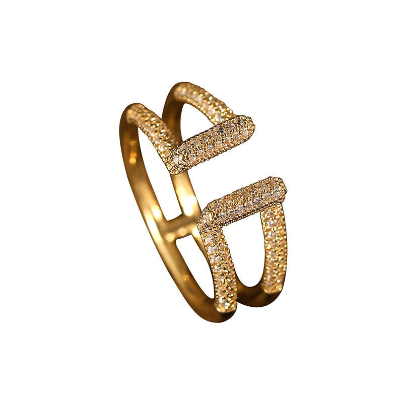 Damen Offener Ring mit modernem geometrischem Design und funkelnden Kristallen Shop Nory