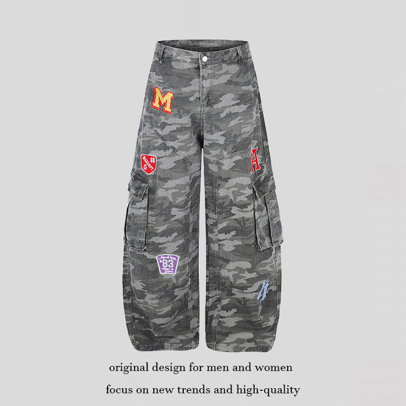 Damen Weite Cargo-Hose im Camouflage-Look mit Applikationen und Multi-Taschen Shop Nory