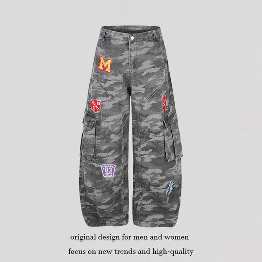 Damen Weite Cargo-Hose im Camouflage-Look mit Applikationen und Multi-Taschen Shop Nory