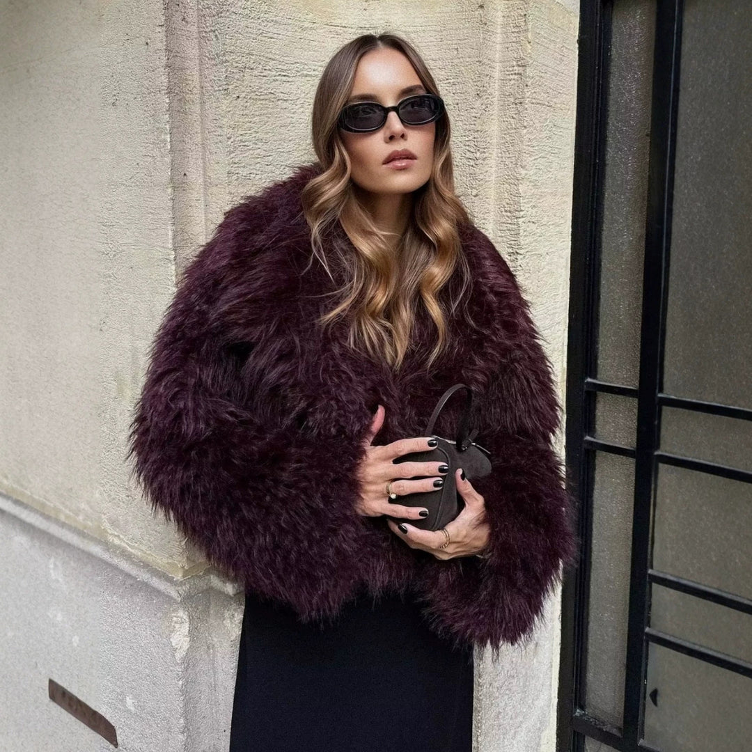 Damen Kurze Boxy-Plüschjacke im Shaggy-Look mit fallendem Revers Shop Nory