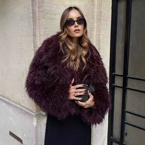 Damen Kurze Boxy-Plüschjacke im Shaggy-Look mit fallendem Revers Shop Nory