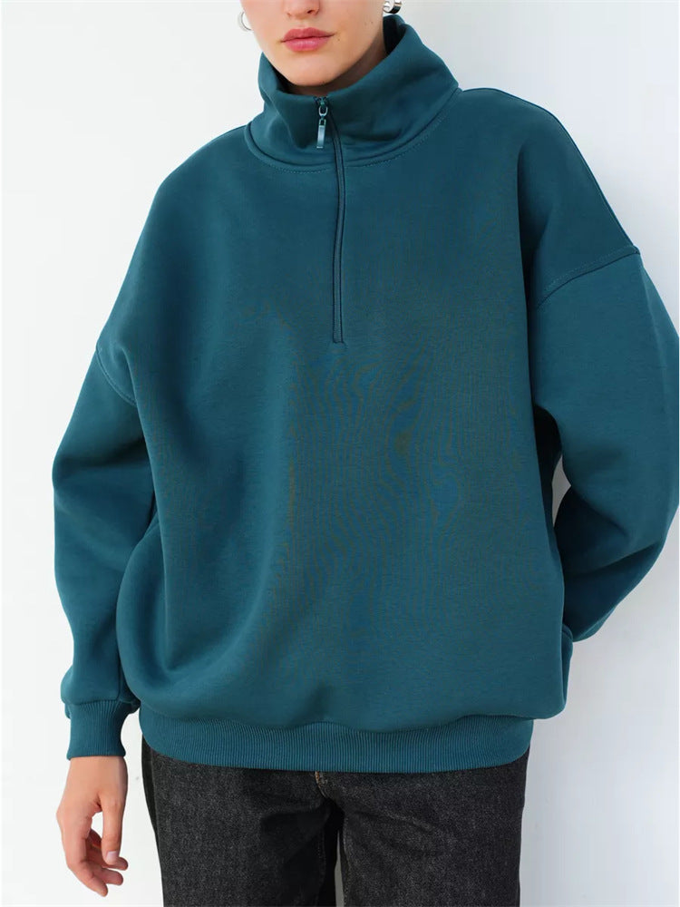 Damen Oversized Halbzip Sweater mit hohem Stehkragen und Rippbündchen Shop Nory