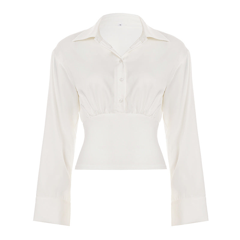 Damen nan taillierte Cropped-Bluse mit Hemdkragen und breitem Stretchbund Shop Nory