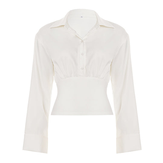 Damen nan taillierte Cropped-Bluse mit Hemdkragen und breitem Stretchbund Shop Nory