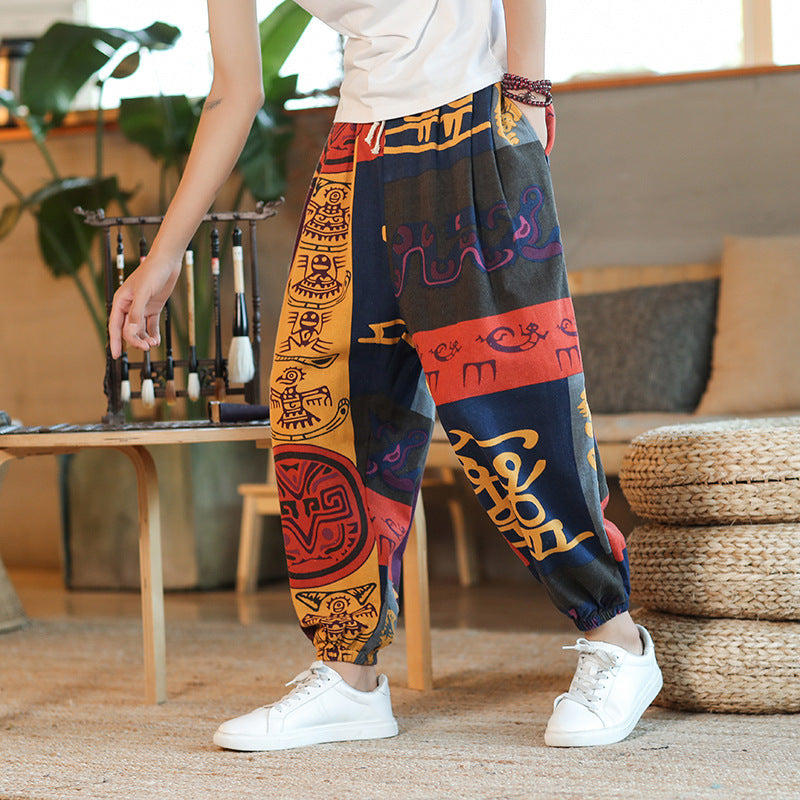 Herren Weite Haremshose im Boho-Print mit elastischem Tunnelzug und gekräuseltem Knöchelbund Shop Nory