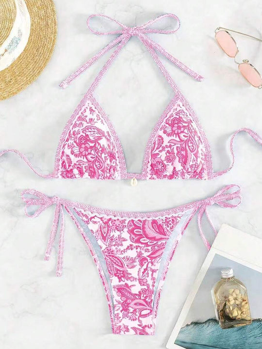Damen Triangel-Bikini-Set mit verstellbaren BindShopnoryändern und floralem Design