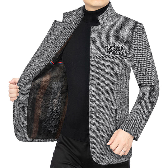Herren Wollmantel mit Teddyfutter, Stehkragen und schmaler Silhouette Shop Nory