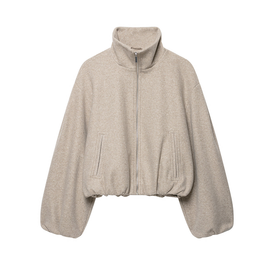 Damen Cropped Wollmix-Blousonjacke mit hohem Funnelkragen, Reißverschluss und gerafftem Saum Shop Nory