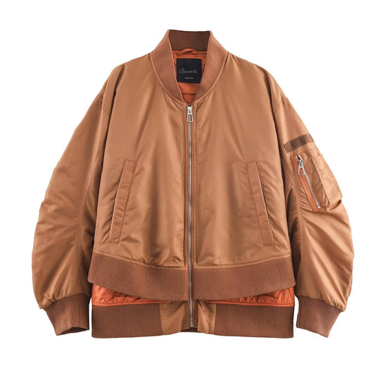Damen Oversize-Bomberjacke mit wattierter Steppfütterung, Ärmel‑Reißverschlusstasche und breitem Rippbund Shop Nory