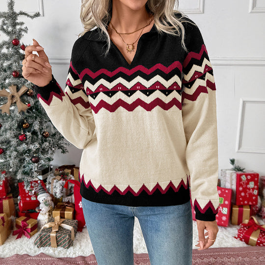 Damen Chic und bequemer Pullover mit Zickzack-Muster Shop Nory
