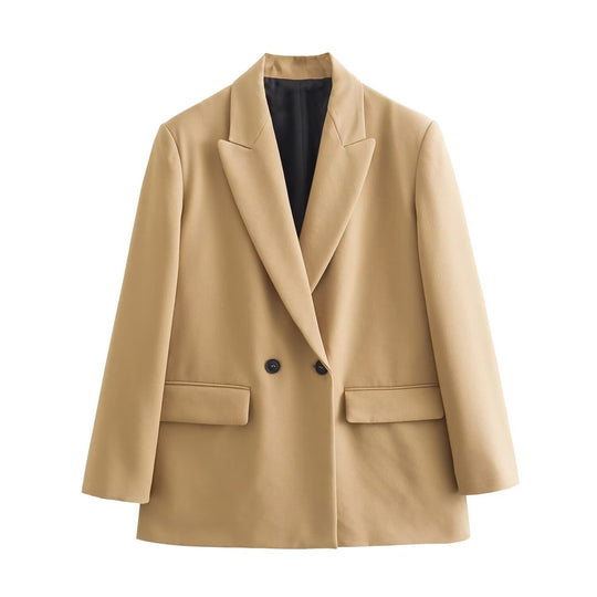 Damen Doppelreihiger Longblazer mit weitem Schalkragen und Pattentaschen Shop Nory