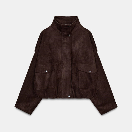 Damen Modische Wildlederjacke mit großen Taschen
