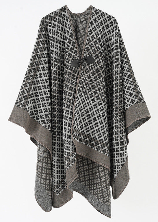 Damen Wollmischung Poncho mit Jacquard‑Muster und Knebelverschluss Shop Nory