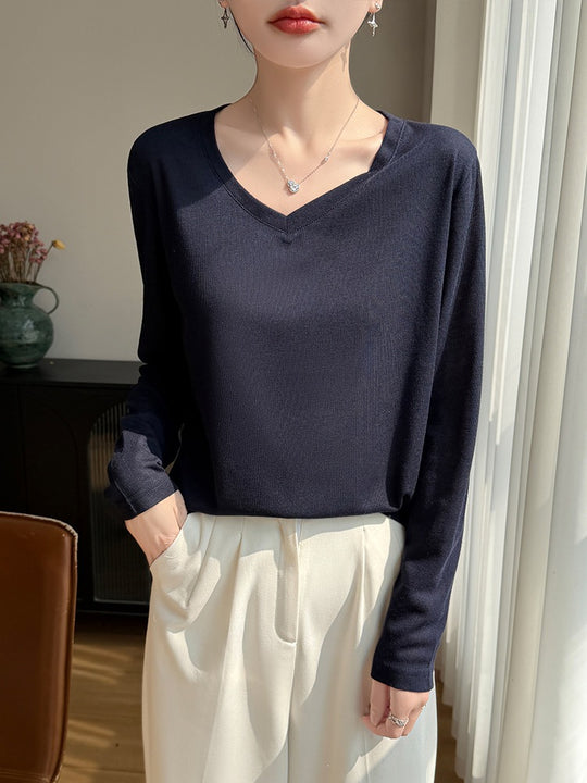 Damen Leichtes V-Ausschnitt-Feinstrick-Longsleeve Shop Nory
