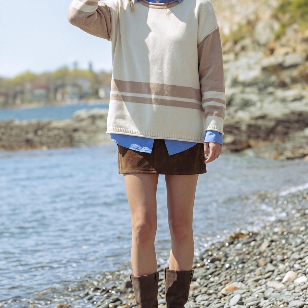 Damen Grobstrick-Pullover mit Paillettenstreifen, Oversize-Schnitt & Rundhalsausschnitt Shop Nory