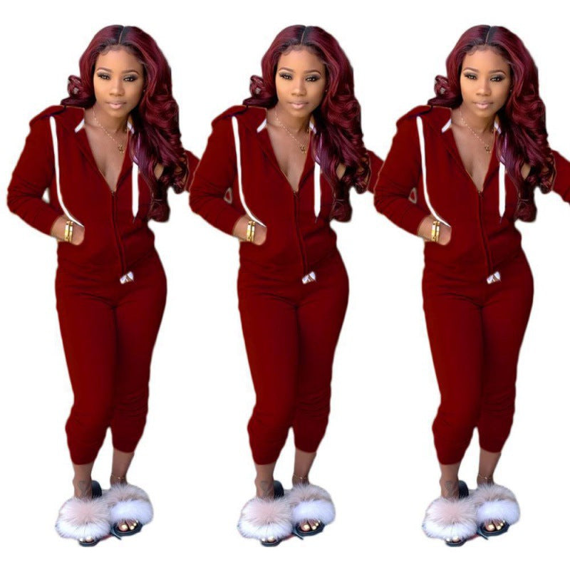 Damen tailliertes Kapuzen‑Sweatdress‑Set mit Reißverschluss und enganliegender Jogginghose Shop Nory