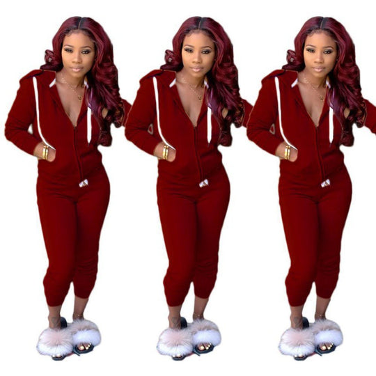 Damen tailliertes Kapuzen‑Sweatdress‑Set mit Reißverschluss und enganliegender Jogginghose Shop Nory