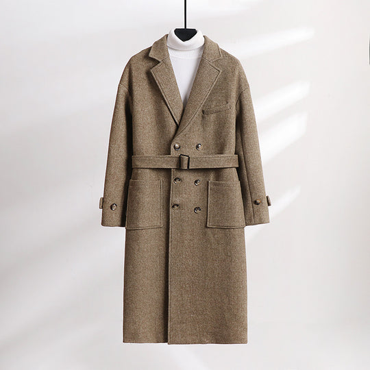 Herren Doppelreihiger Wollmix-Longcoat mit fallendem Revers und Pattentaschen Shop Nory