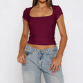 Damen Kurzarm T-Shirt mit quadratischem Ausschnitt