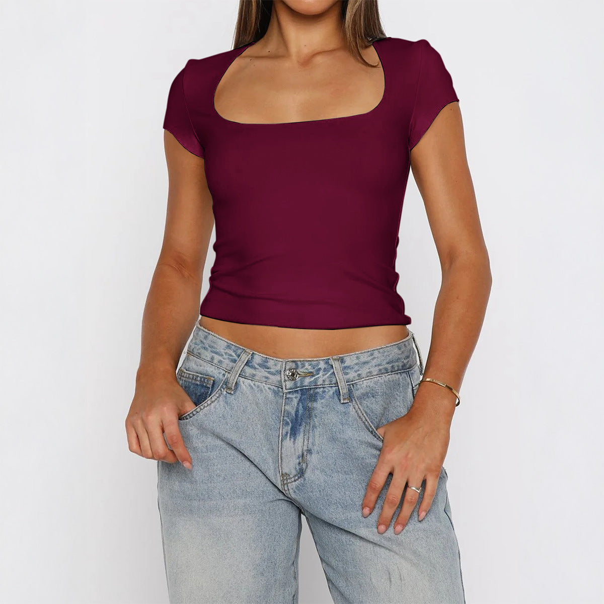 Damen Kurzarm T-Shirt mit quadratischem Ausschnitt