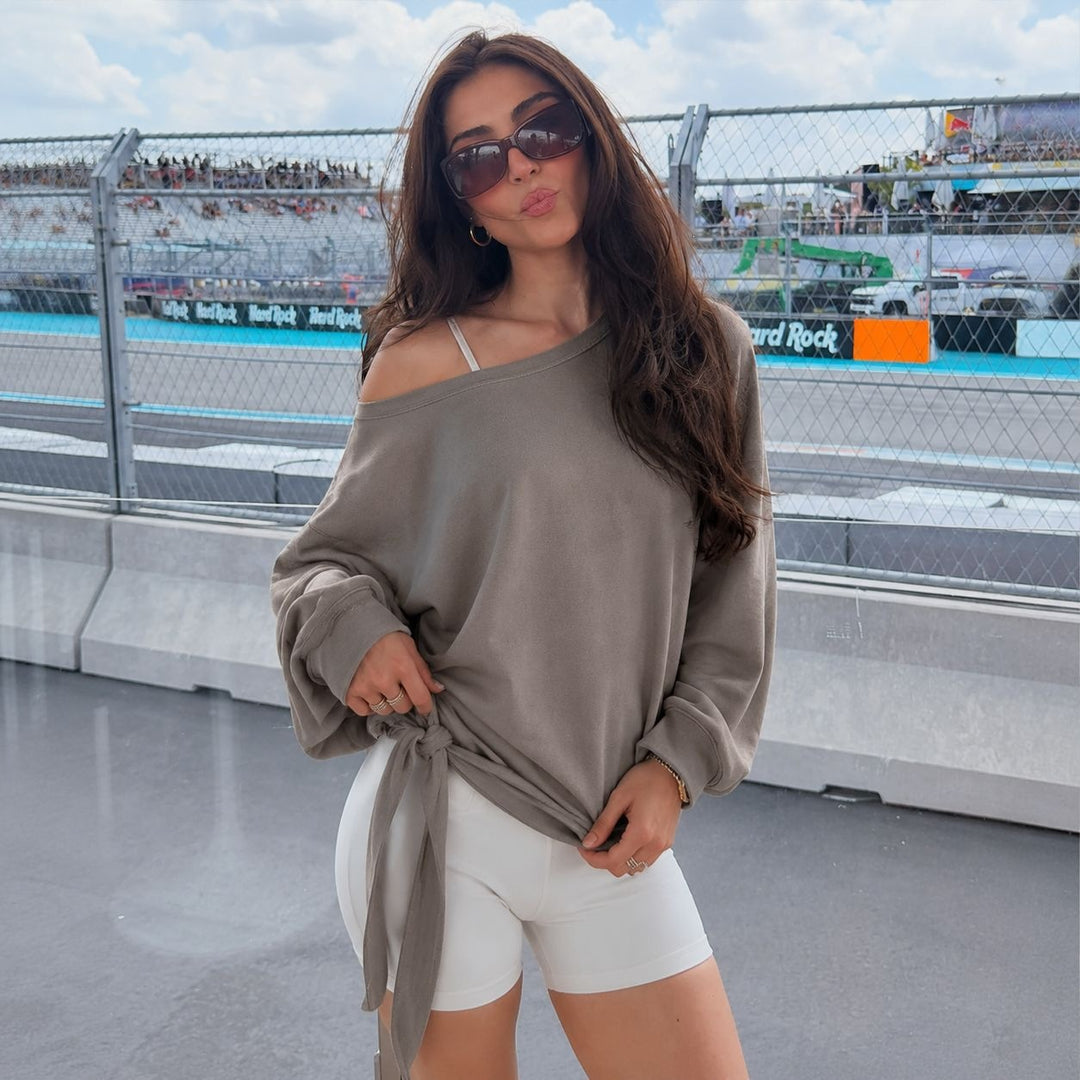 Damen schulterfreies Sweatshirt mit Knotengürtel und Oversize-Schnitt Shop Nory