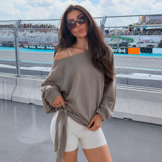 Damen schulterfreies Sweatshirt mit Knotengürtel und Oversize-Schnitt Shop Nory