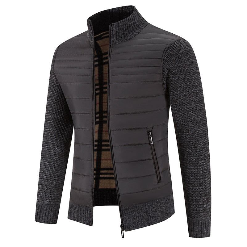 Herren Steppjacke mit modernem Strickärmeln und hohem Kragen